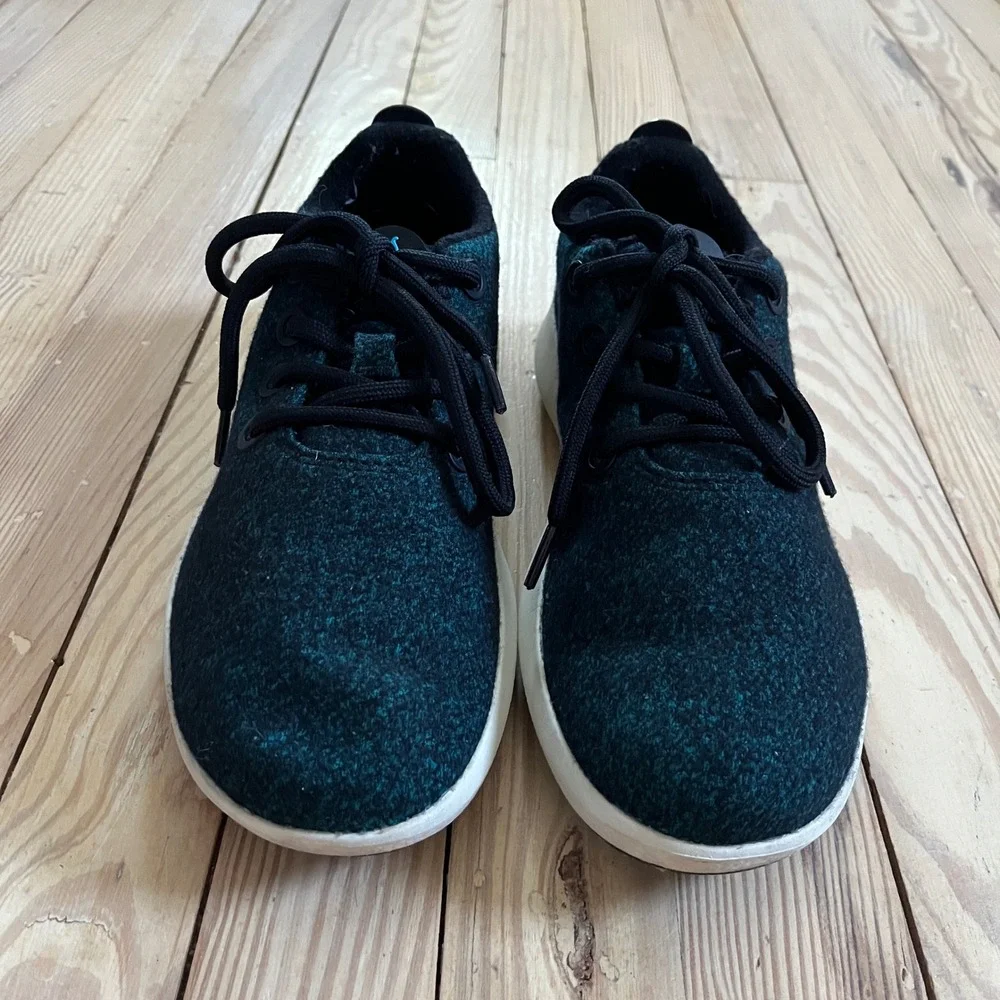 Allbirds Wool Runner Teal Black Heathered Merino Wool Sneakers Womens 9 athletic